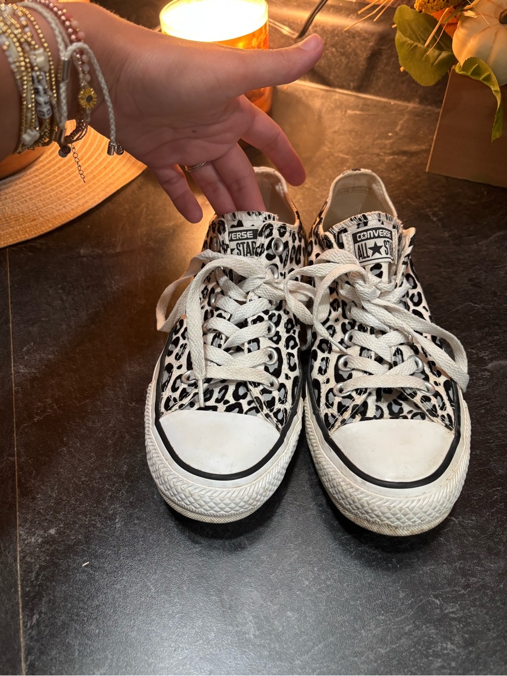 Converse Low Top Sneakers - Black & White Leopard